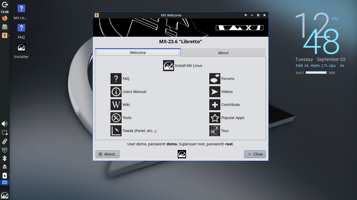 MX Installation Screen