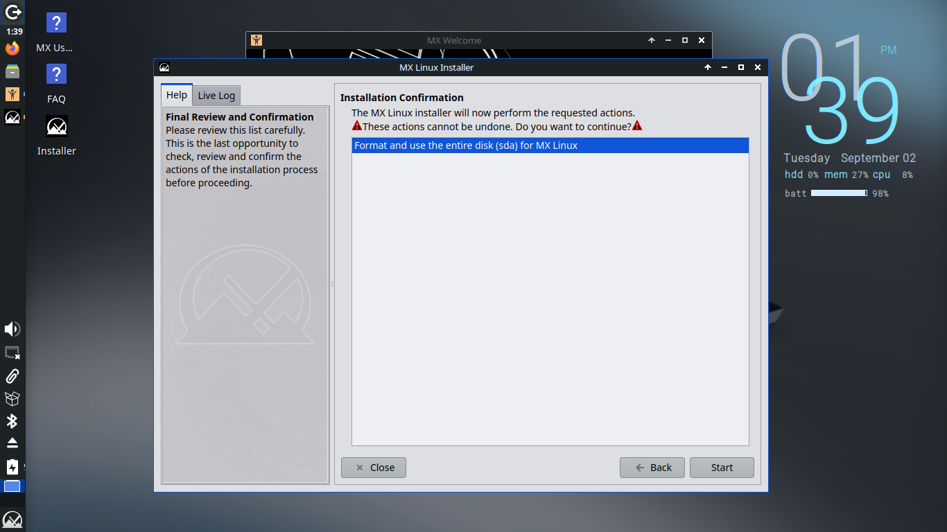 Confirmation for Installation